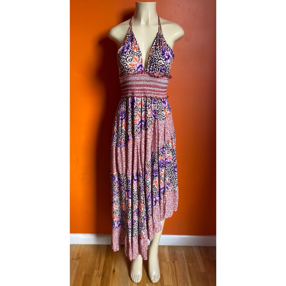 Pretty Mixed Print Halter Midi Dress.✨